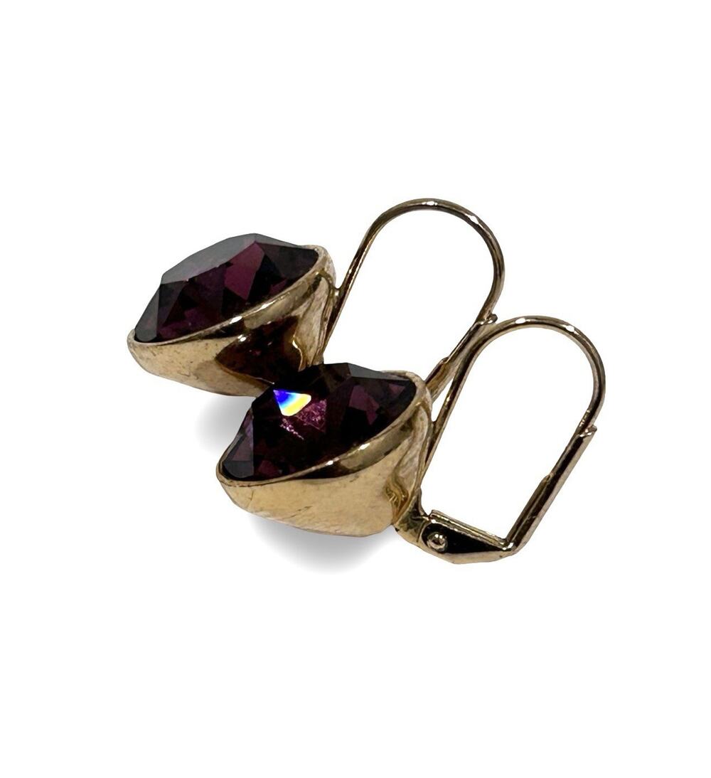 Swarovski Bella Drop Earrings Gold Plated in Purple Crystal Authentic